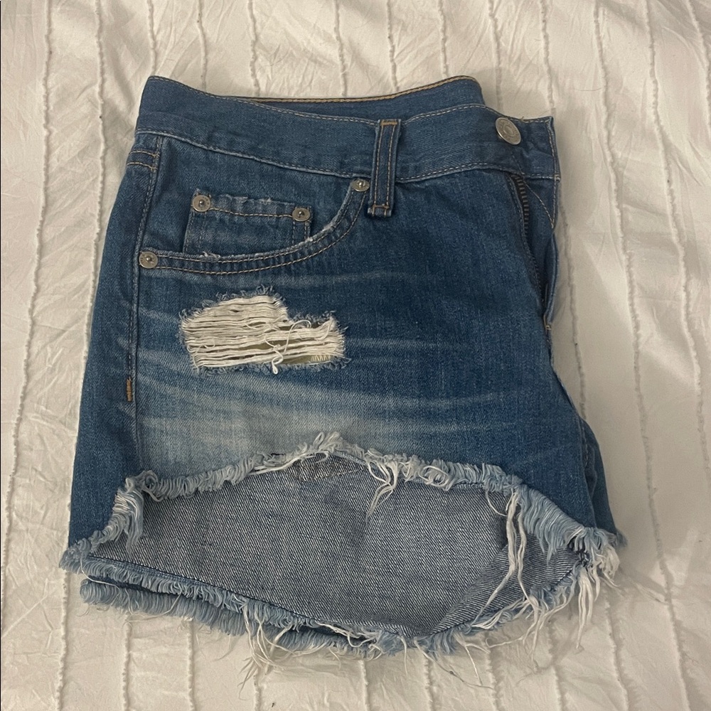 rag & bone Blue Distressed Denim Skirt